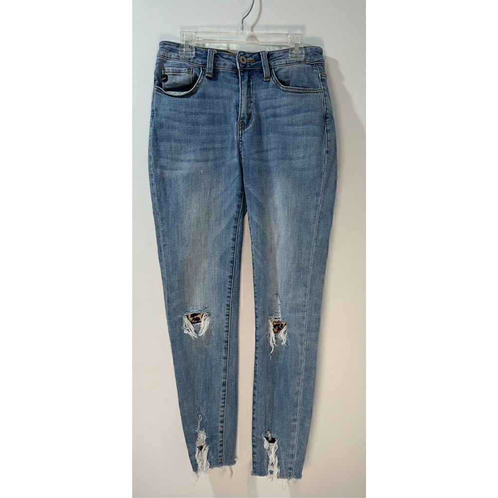 KanCan distressed high rise jeans leopard patches skinny ankle size 5. #42-1052